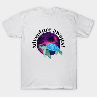 Cute watercolor astronaut turtle with galaxy planet - Adventure awaits T-Shirt